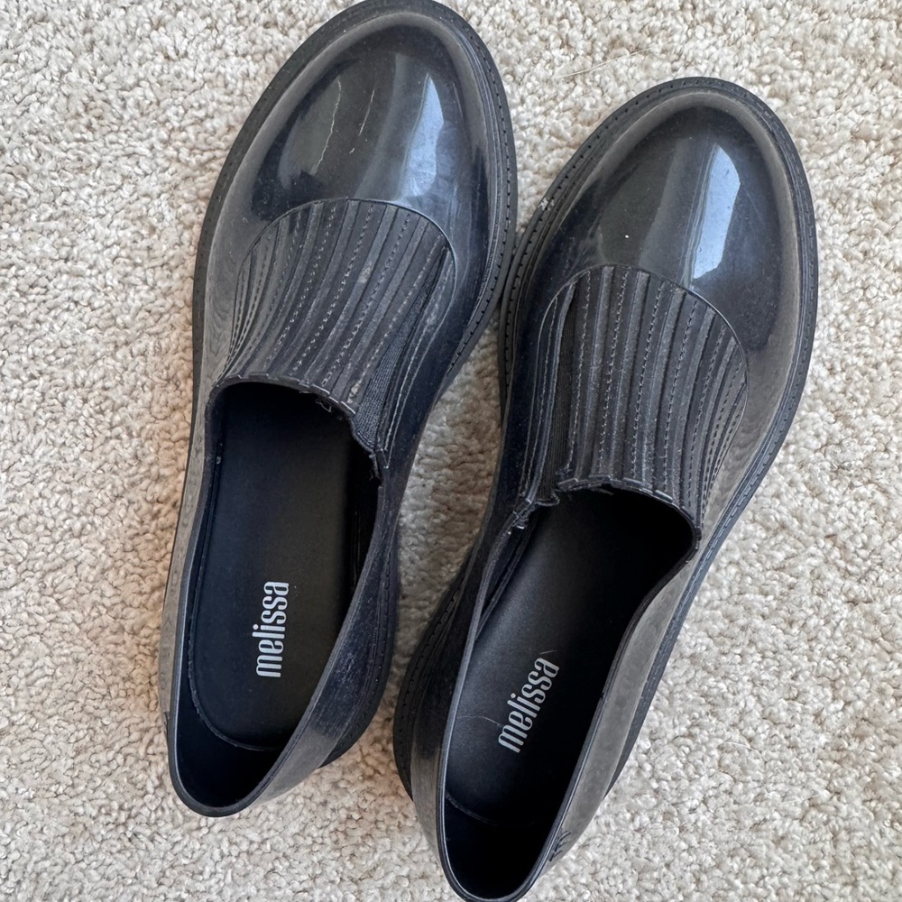 Melissa Black Rubber Slip-On Flats Comfort Women's Size 8 Casual Round Toe - Picture 3 of 6